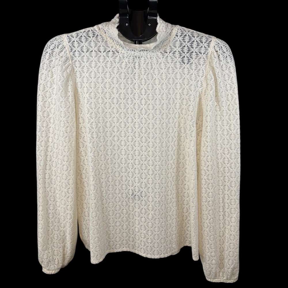 LOFT Women Ivory Floral Lace Mock Neck Long Sleeve Top Size M FA24 764252